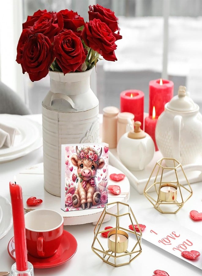 FXEFXE Valentines Day Decor Valentines Day Decorations Valentines Day Office Decor Valentines Day Table Decor Pink Valentines Day Decorations Highland Cow Gifts for Boyfriend Girlfriend, Wooden Decor Sign - Image 4